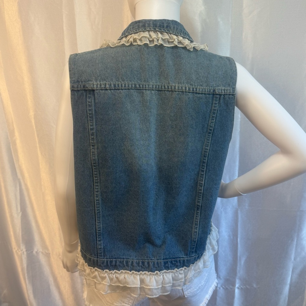 Paisley Vine Ruffled Lace Denim Jeans Vest - Picture 5 of 9
